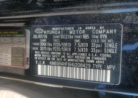 2017 Hyundai Santa Fe Se Ultimate из США, поврежденный, VIN KM8SR4HF6HU208429